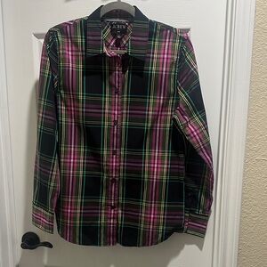 J. Crew Black, Purple & Green Plaid Button-Up Shirt